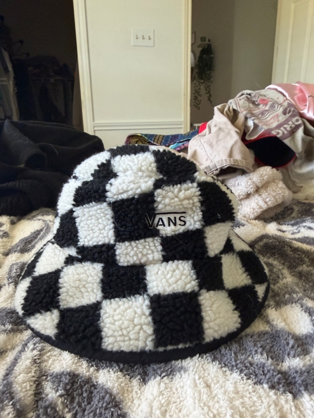 Vans Black & White Checkerboard Sherpa Bucket Hat